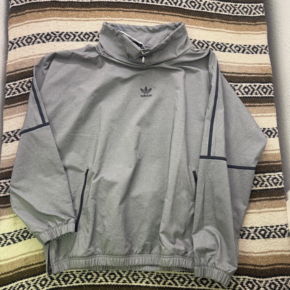 NWT Men's Adidas Gray Black Taped Mock Neck Pullover Windbreaker Jacket Sz XL